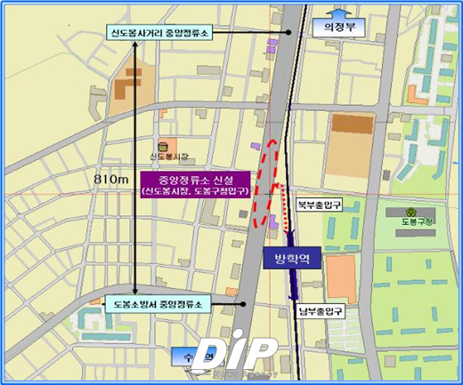 NSP통신-신도봉시장, 도봉구청입구 중앙정류소 위치도