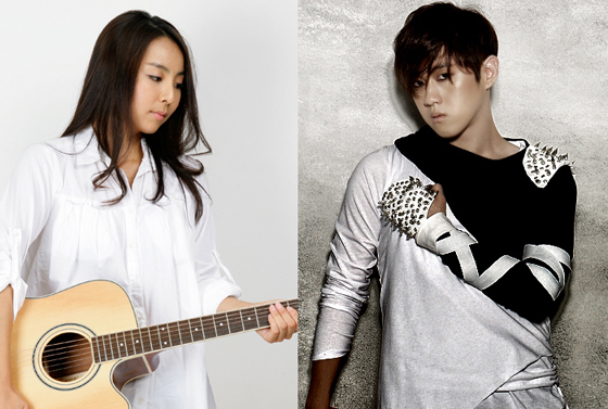 NSP통신-▲5일 발라드 듀엣 곡 사랑은 아닌 것 같아를 발표한 여미(사진 왼쪽)와 티맥스 주찬양<사진제공=플래닛구공오>