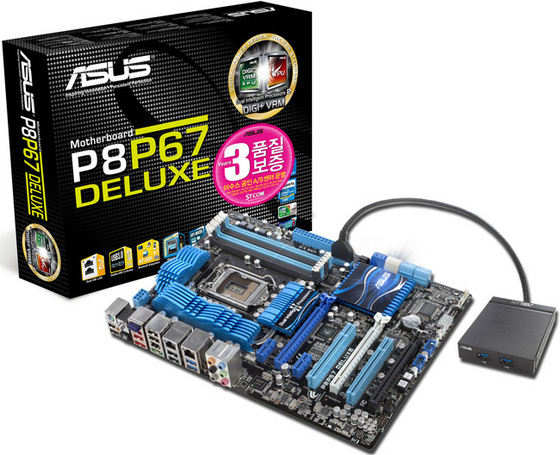 NSP통신-아수스의 P8P67 디럭스 메인보드. 3,5인치 베이의 활용도 극대화를 위해 USB 3.0 프론트박스가 기본 제공된다. 에스티컴 제공