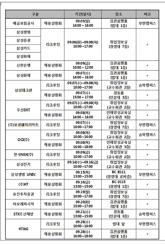 NSP통신-채용설명회 및 리크루팅 일정.