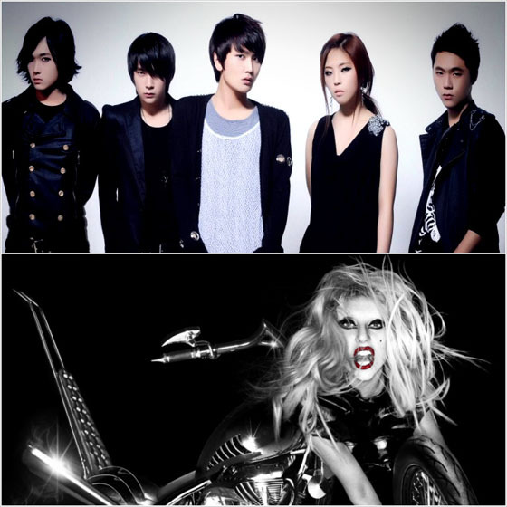 NSP통신-▲한솥밥을 먹게된 고교생밴드 엑시즈(사진 위)와 레이디 가가 (유니버설뮤직)