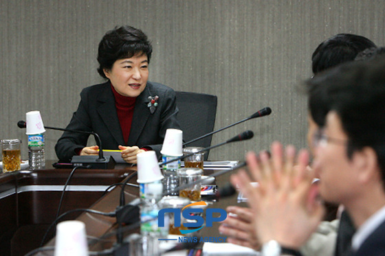 NSP통신-박근혜 새누리당 비상대책위원장이 24일 영화의전당에서 기자들과의 간담회를 갖고 있다. (최상훈기자)