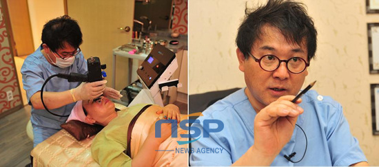 NSP통신-Hong Sueng-Hyun皮肤科院长正在利用AQUAGENT仪器进行水光美肤治疗 (崔尙勳 记者)