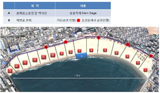 NSP통신-제8회 부산세계불꽃축제가 열리는 광안리해수욕장 행사장 구성도. (부산시 제공)