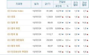 [NSP PHOTO][데이타DB] 7월 25일 개장전 미국 일본 중국 등 주요국 환율