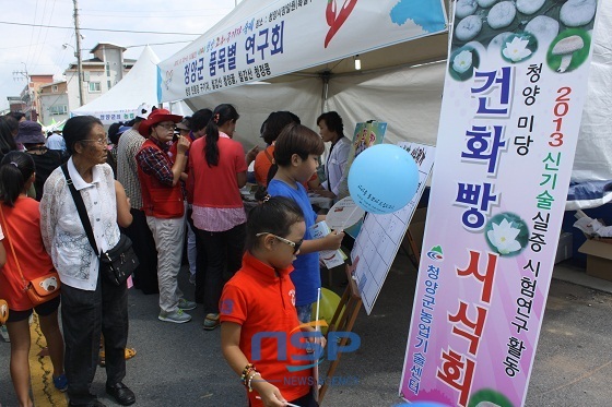 NSP통신-제14회 청양고추구기자축제장에서 건화빵 시식회장면 (청양군)