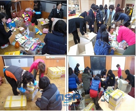 NSP통신-분류하고 포장하고 정성을 다하는 순천여자중학교 행복바이러스 파이팅!/NSP통신=최창윤 기자 (순천여자중학교)