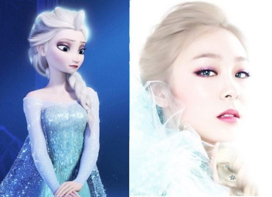 NSP통신-《冰雪奇缘》主人公艾莎与金妍儿照片对比。