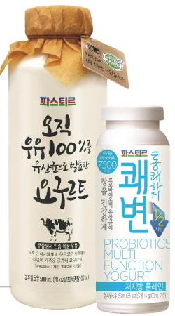 NSP통신-왼쪽부터 오직 우유 100%를 유산균으로 발효한 요구르트, 쾌변 저지방 플레인. (롯데푸드 제공)