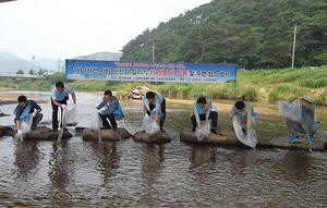 [NSP PHOTO]전북농협, 고창 인천강 치어방류 및 하천 정화활동 실시