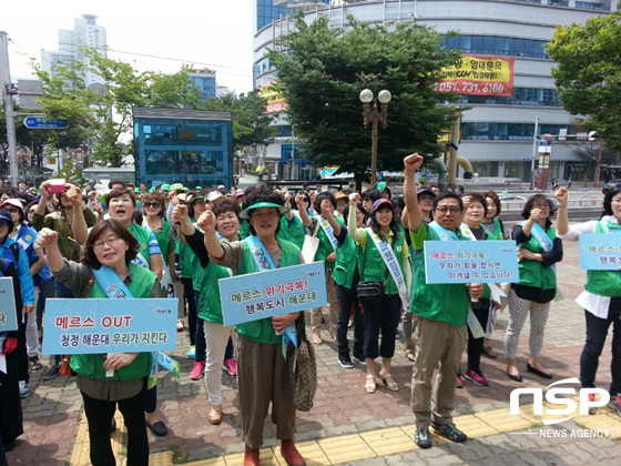 NSP통신-25일 국민운동 단체원, 공무원 등이 메르스 경제위기 극복을 위한 지역경제 살리기 캠페인을 개최하고 있다. (해운대구 제공)