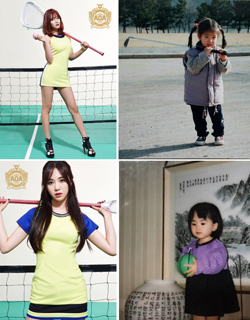 NSP통신-▲AOA 멤버 유나(위)와 민아(아래)의 어린시절 모습이 공개됐다. (FNC엔터테인먼트)