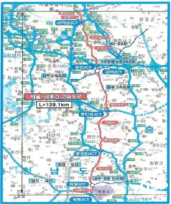 NSP통신-제2 경부고속도로 노선도 (천안시)