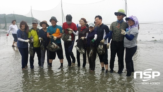 NSP통신-개막이체험에 참가한 관광객들이 손맛을 보고 즐거워하고 있다.