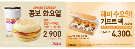 NSP통신-던킨도너츠가 1월 한 달간 매주 화요일과 수요일에 각각 콤보 화요일, 해피 수요일 프로모션을 진행한다. (던킨도너츠 제공)