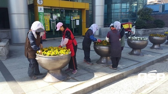 NSP통신-광주 동구가 주요 도로변 등에 봄꽃을 식재하고 있다. (광주 동구)