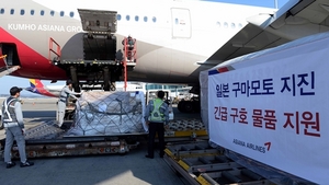 [NSP PHOTO]아시아나항공, 지진피해 日구마모토에 재난구호 물품 전달