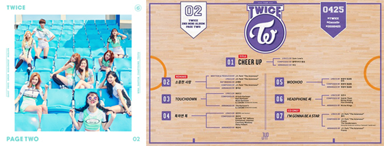 NSP통신-▲트와이스 미니2집 PAGE TWO 온라인 커버 티저(사진 왼쪽)와 트랙리스트(오른쪽)