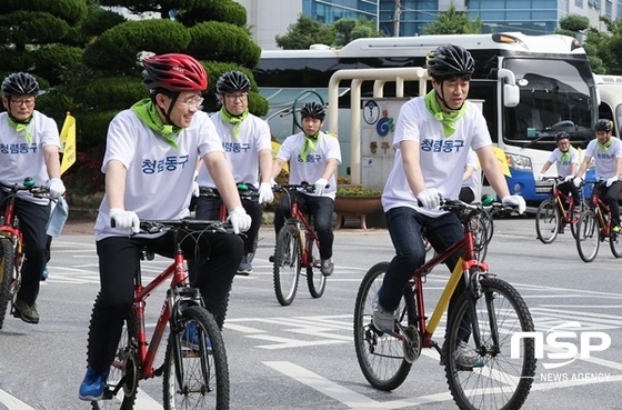 NSP통신-광주 동구가 8일 실시한 청렴실천 자전거 릴레이 캠페인. (광주 동구)