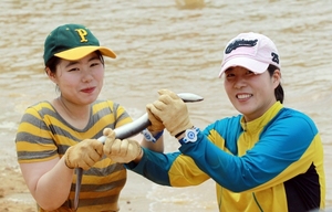 [NSP PHOTO]함평 돌머리해수욕장, 맨손으로 뱀장어 잡기 체험 인기