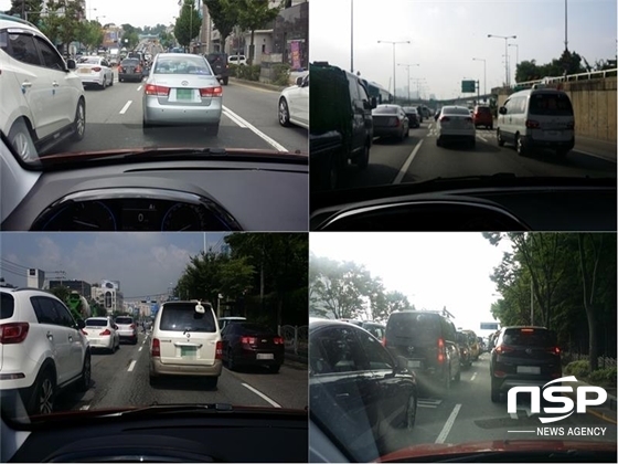 NSP통신-차량 정체로 꽉 막힌 서울 도심 도로 (강은태 기자)