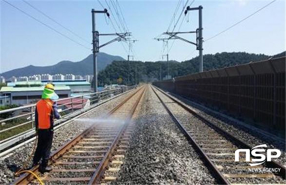 NSP통신-코레일 전남본부 직원들이 폭염대비 선로감시와 살수로 레일 안전관리 총력을 쏟고있다 (코레일 전남본부)