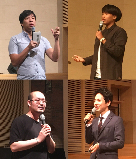 NSP통신-비전힐링콘서트 강연자 (왼쪽 위 시계방향) 개그맨 오지헌, 가수 이미쉘, 세븐에듀 차길영 대표, 배우는 사람 김건희 대표 (세븐에듀 제공)