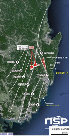 NSP통신-한반도 동남부일대 주요 활성단층대와 지진 진앙지, 원전 위치도 (환경운동연합)