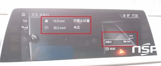 NSP통신-총 184km, 4시간 56분 동안 39.2km/h의 평균속도로 주행한 결과 실제 도심 연비 14.9km/ℓ를 기록 (강은태 기자)