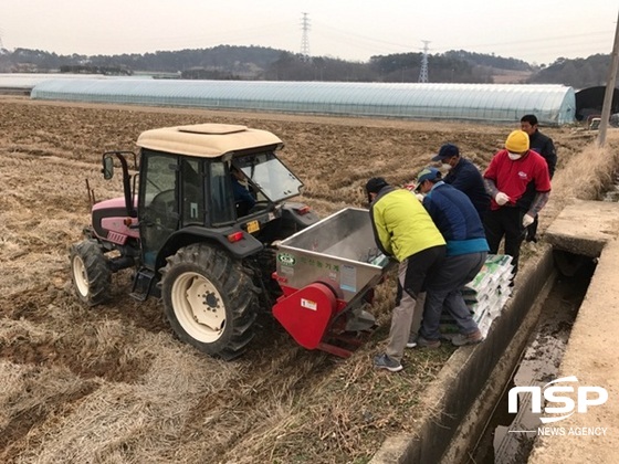 NSP통신-광주 평동농협이 최근 실시한 규산질비료 공동살포 활동. (농협광주본부)