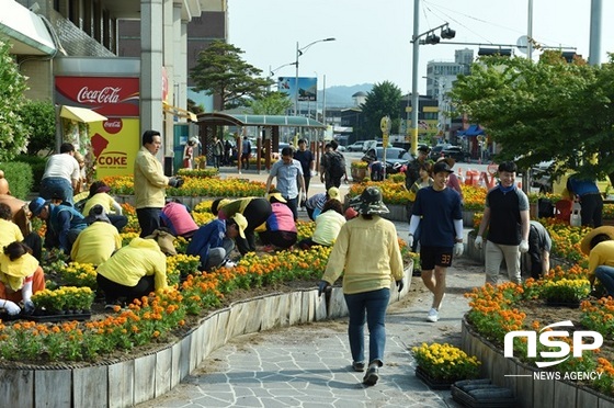 NSP통신-장성군 주민들이 반구다리에서 꽃을 식재하고 있다. (장성군)