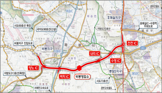 NSP통신-비봉~매송간 도시고속도로 노선도 모습. (화성시)