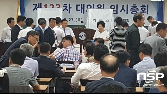 NSP통신-지난 27일 열린 한국공인중개사협회 대의원 임시총회. (공인중개사협회 광주시지부)