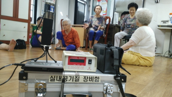 NSP통신-지역내 경로당의 실내공기질을 측정 중인 모습. (성남시)