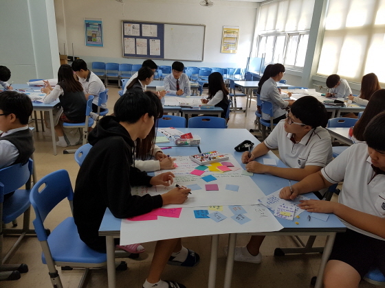 NSP통신-용인지역의 학생자치회 학생들이 디자인씽킹 캠프에서 프로그램에 참여하고 있는 모습. (용인교육지원청)