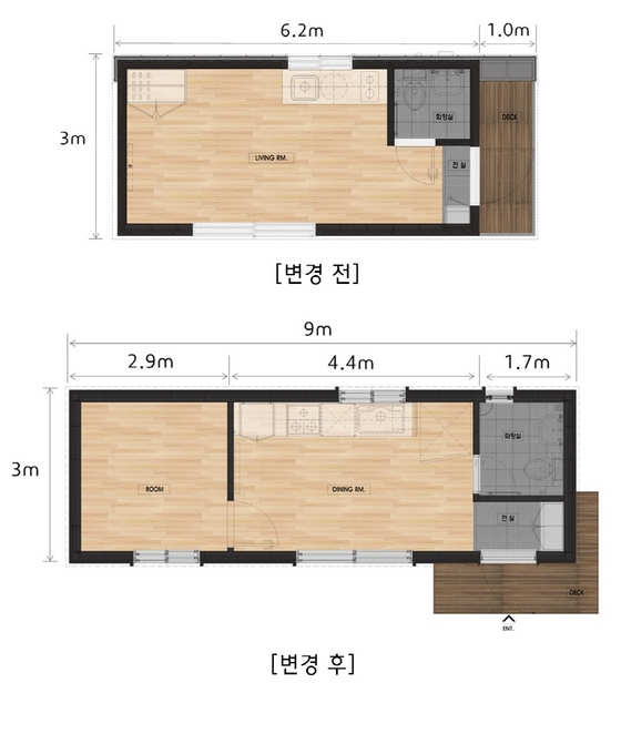 NSP통신-모듈러하우스 변경 전후 평면도 (현대엔지니어링)