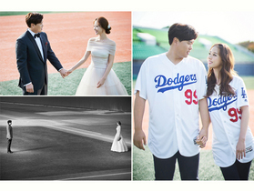 [NSP PHOTO]류현진♥배지현, 야구장 웨딩화보 공개…커플의 못말리는 야구사랑
