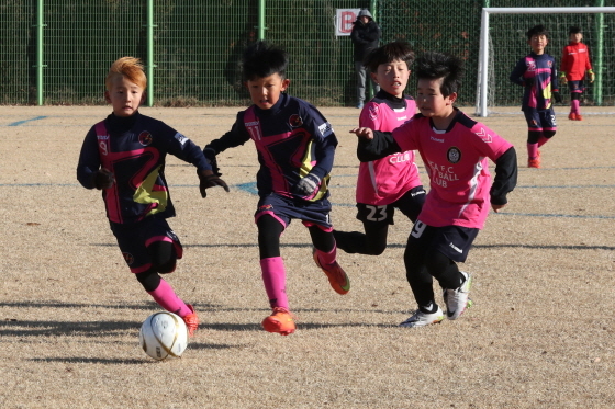 NSP통신-경주컵 2018 동계 전국유소년클럽 축구 페스티벌에서 청소년들이 공을 다투고 있다. (경주시 제공)