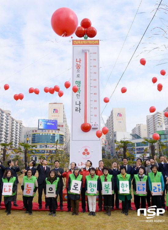 NSP통신-지난해 11월 여수시 여서동 13호 광장 로터리에서 희망2018 나눔 캠페인을 알리는 사랑의 행복 온도탑 제막식이 열리고 있다. (여수시)