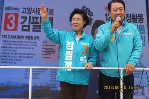 [NSP PHOTO]김필례 고양시장 후보, 박주선 대표와 웨스턴돔 거리유세