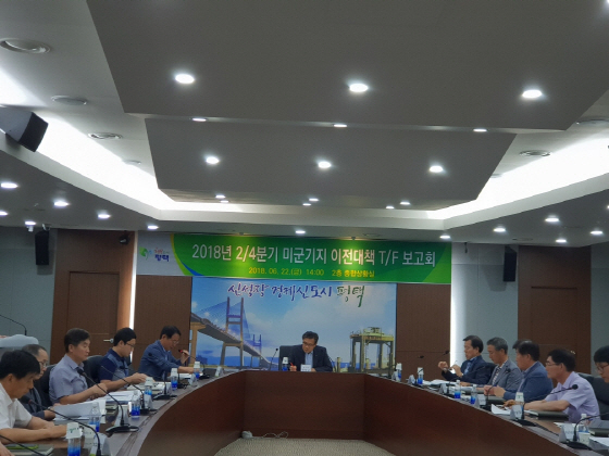 NSP통신-22일 시청 종합상황실에서 열린 2018년 제2분기 미군기지 이전 대책 T/F 보고회 모습. (평택시)