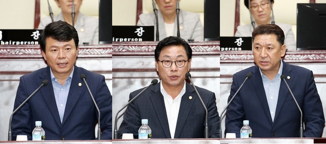 NSP통신-왼쪽부터 자치행정교육위원장 제창록, 복지문화건설위원장 박성민, 운영위원장 박덕수 의원. (광명시의회)