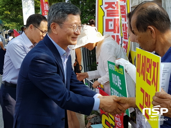 [NSP PHOTO]광양만화력발전소 반대 집회현장 찾은 김갑섭 청장