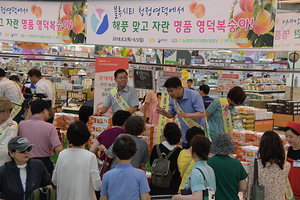 [NSP PHOTO]명품 영덕복숭아, 수도권으로 영토 확장...이희진 군수 열혈판매원 등극