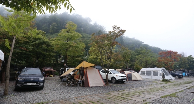 NSP통신-사운드 오브 뮤직 참가자들이 아침을 맞고 있는 충북 제천의 캠핑사이트. (쌍용차)