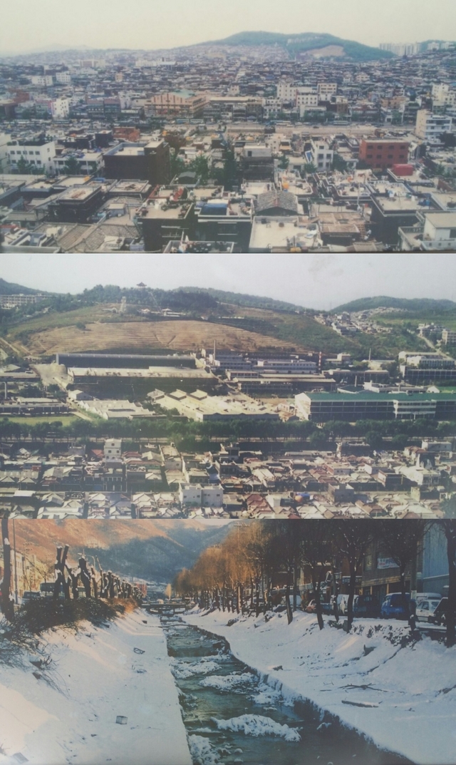 NSP통신-상)1980년대 중앙동 배수지에서 바라본 중앙동, 신흥동, 멀리 태평동 중)80년대 제1공단 대영타이어, 삼영전자 하)1980년대 은행동 남한산성 입구. (성남시)