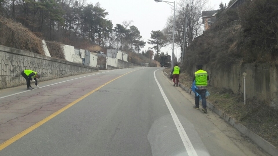 NSP통신-평택시 공공근로사업에 참여한 시민들이 도로에 투기된 쓰레기를 수거하고 있다. (평택시)