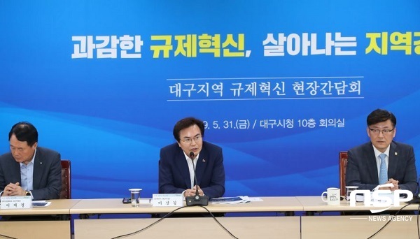 NSP통신-국무조정실 민관합동규제개선추진단이 31일 대구시를 방문해 대구지역 기업들의 현장애로사항을 청취하고 규제혁신방안을 논의했다. (국무조정실)