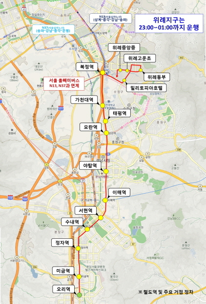 NSP통신-성남형 심야버스인 반디 1번 노선도. (성남시)