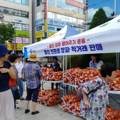 NSP통신-12일 수지구 풍덕천동 용인시여성회관 앞 광장에서 열린 양파 직거래 판매 행사 모습. (용인시)